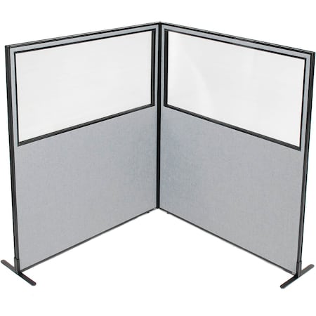 Interion By Global Industrial Interion Freestanding 2-Panel Corner Room Divider w/Partial Window 60-1/4inW x 72inH Panels Gray 695105GY